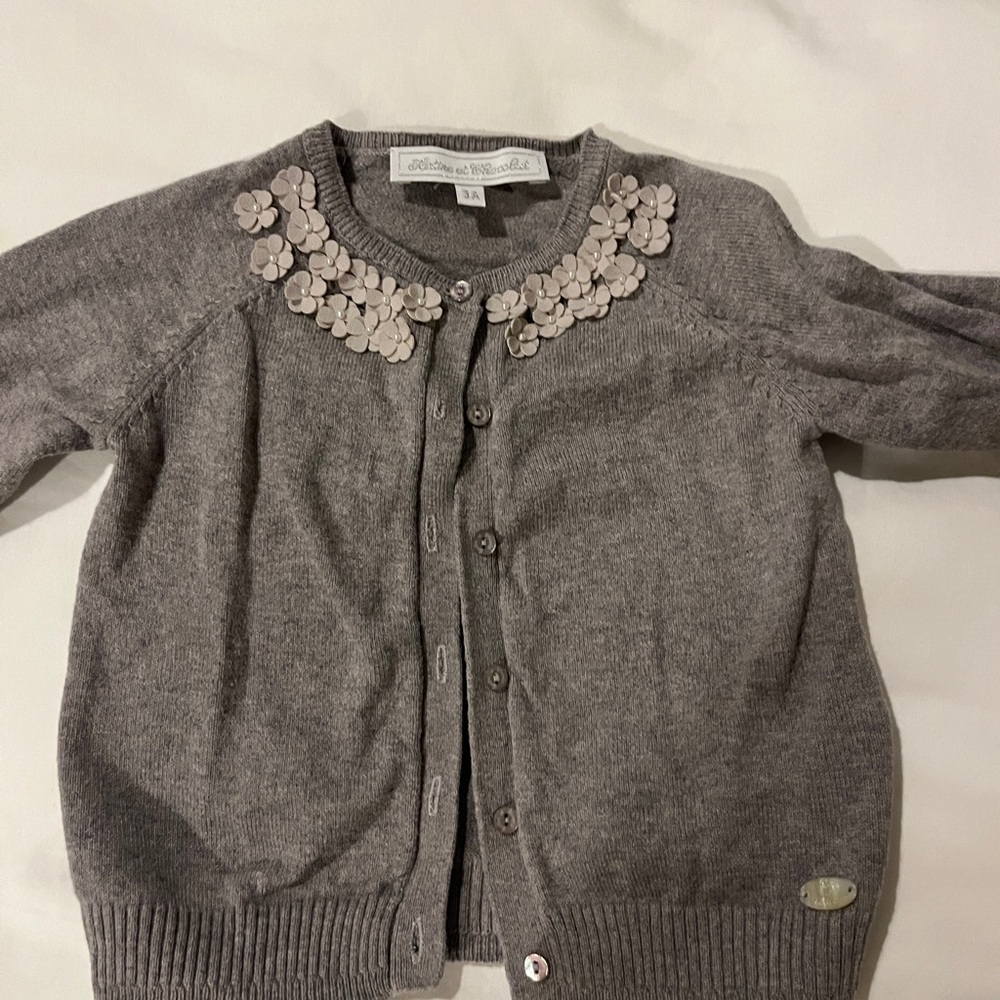 Tartine et Chocolat Heather Brown Cardigan with Floral Details
